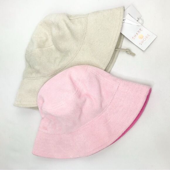 Shade and Shore Bundle of 2 Pink Tan Terry Cloth Bucket Hats NEW - Picture 1 of 11
